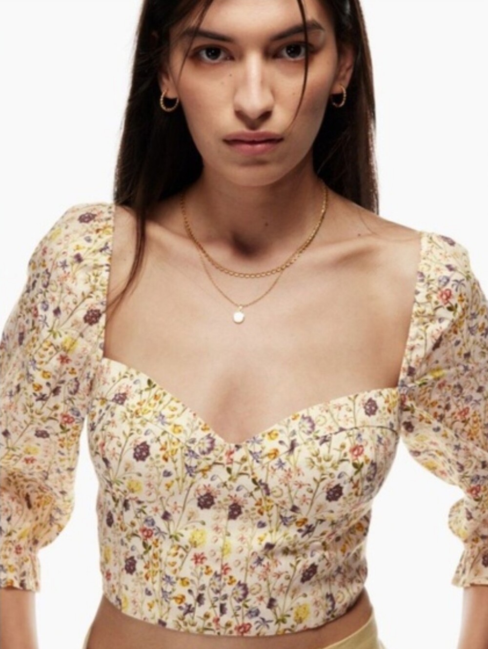 Aritzia Wilfred Villet Linen Floral Blouse in White in Medium - Picture 2 of 9